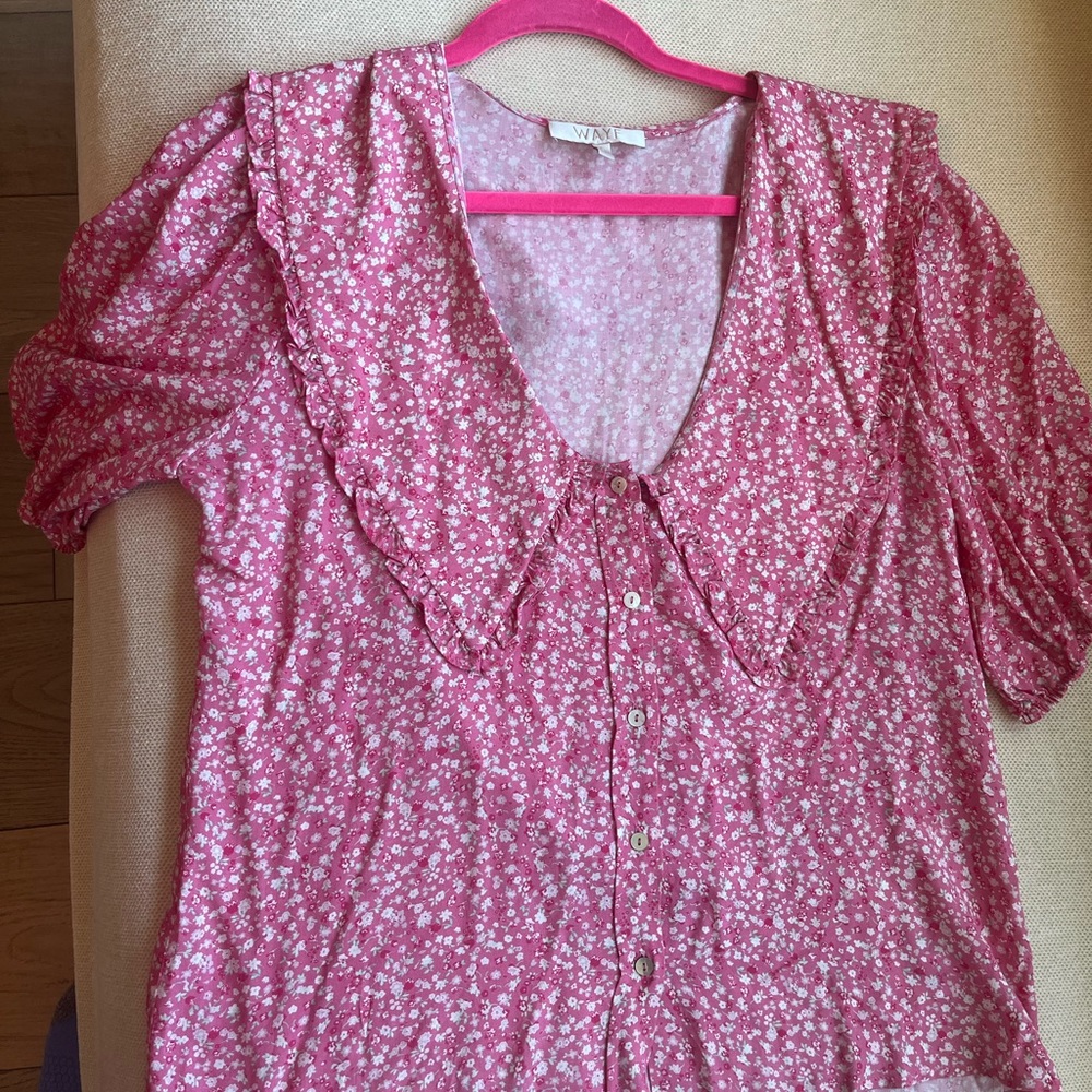Wayf silk pink floral top.